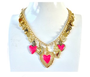 Kalung Sacred <span class=keywords><strong>Heart</strong></span> Pink Product UniqueProduct Oneoff MadeInITALY Bijoux buatan tangan perhiasan Beadwork Aksesori