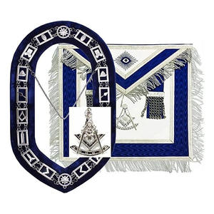 MASONIC REGALIA PAST MASTER <b>APRON</b> BLUE & <b>White</b> WITH CHAIN COLLAR & JEWEL Backing <b>Apron</b> Premium Quality Hand Embroidered 2026 - Product Image 1