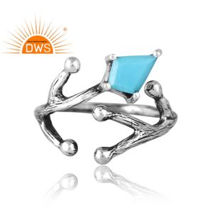 Texture Design Sterling Silver Natural Kingman <b>Turquoise</b> Gemstone <b>Ring</b> For Women Custom Design Jewelry Manufacturer - Product Image 3