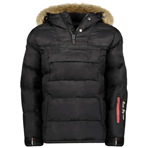 Chaqueta Parka con capucha de piel esencial de invierno para hombre, ropa de temporada fría Premium, chaqueta con puño elástico con cremallera de cuarto con parches personalizados - Product Image 2