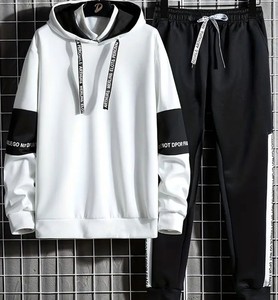 Conjunto de sudadera con capucha y pantalones de chándal con cremallera para hombre con puños acanalados - Product Image 1