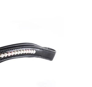 Ashmira Equestrian - Accessoire de bride anglaise pour cheval en cuir noir de haute qualité, avec frontale crème et double perle rose ondulée noire - Product Image 2