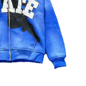 Sudadera con capucha bordada con parche desgastado con logotipo personalizado completo Sudaderas con capucha de la mejor calidad a la venta Ropa de calle con precio razonable - Product Image 3