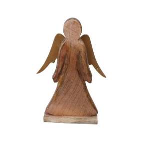 Recién llegado Ángel de madera con alas de aluminio y estrella plata acabado diseño creativo decoración de mesa de Navidad escultura venta - Product Image 6