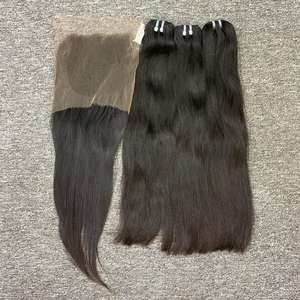 Venta caliente 100% Raw Vietnam Remy Extensiones de cabello Super Double Drawn Bone Straight Bundles HD para encaje Frontal para la fabricación de pelucas - Product Image 3