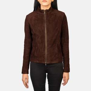 Rumella Ladies' Reversible Biker <b>Jacket</b> in Mocha <b>Suede</b> <b>Leather</b> Double Breasted Outerwear with Custom Logo Soft for Autumn Season - Product Image 4