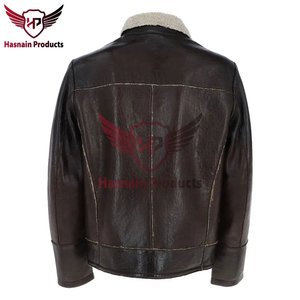 <b>Mens</b> Genuine Leather <b>Jacket</b> Winter <b>Shearling</b> Collar Biker Bomber Motorcycle Casual Fashion Cowhide Custom OEM ODM - Product Image 3