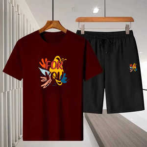 Conjunto de camiseta y pantalones cortos personalizados, transpirables, cómodos, 100% algodón, teñido liso, conjuntos de camiseta y pantalones cortos de 2 piezas para hombre - Product Image 5