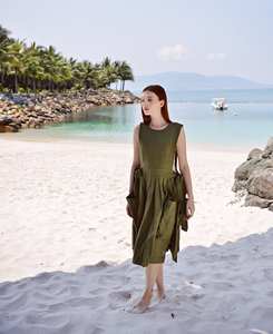 Designer fait à la main motif floral Vintage a-ligne décontracté indien genou-longueur robe 100% coton respirant bouton décoration - Product Image 5