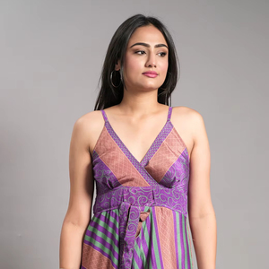 Vestido Maxi con estampado de seda Vestido estampado con lazo en el cuello Vestido maxi de seda hecho a mano Vestido largo Sin espalda Halter Sin espalda Cuello en V Dama de honor - Product Image 1