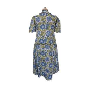 Robe mi-longue en coton 100% fabriquée à la main en Inde, col en V, imprimé numérique, motif floral, ample, décontractée, manches courtes, séchage naturel, quotidien - Product Image 6