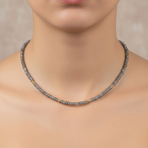Mystique Classic Wedding Gift Handmade Labradorite Faceted Rondelle Beads 18K Gold Plated Sterling <b>Silver</b> Adjustable <b>Necklace</b> - Product Image 6