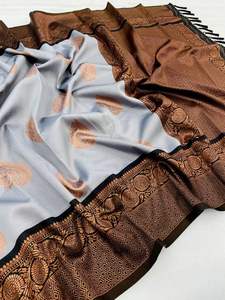 ผ้าส่าหรีงานทอทองแดงทองคำ งานปักเต็มตัว ชุดเจ้าสาว ผ้าไหมเนื้อนุ่ม ดีไซน์เนอร์ ชุดแต่งงาน ชุดออกงาน - Product Image 2