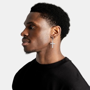 Luxury Silver Cross Drop <b>Earrings</b> for <b>Men</b> and Women Square Cut Diamond Style Iced Out Hip Hop Fashion Jewelry - Product Image 2