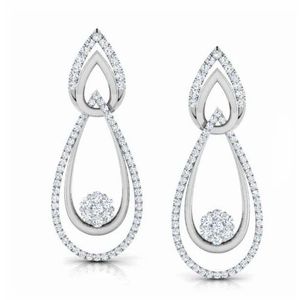 14K White Rose Yellow <b>Gold</b> Pave Diamond Chandelier <b>Drop</b> Huggie <b>Earrings</b> with Emerald and Pearl for Parties - Product Image 1