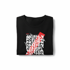 Camiseta Gráfica Abstracta 'PASSION' Roja y Blanca con Tipografía Distorsionada, Camisa Negra Oversize de Algodón Estilo Urbano, Logotipo Personalizado OEM - Product Image 5