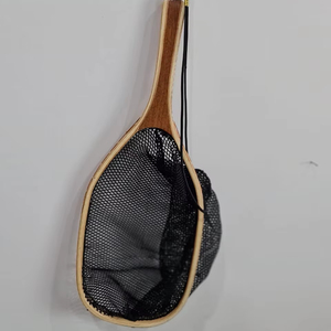 High Quality Customize Wooden Fly <b>Fishing</b> Trout <b>Net</b> with Mesh <b>Net</b> and Long Elastic Hanging Hook - Product Image 1