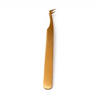 Pince à épiler professionnelle pour extensions de cils en or, pointe en fibre en L, outil de volume pour cils, en acier inoxydable, fourniture OEM - Product Image 1