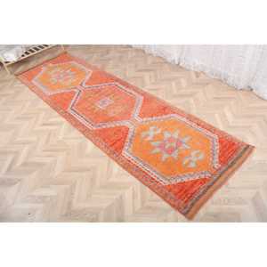 Vintage <b>Rug</b>, <b>Runner</b> 3.2x11 ft <b>Rug</b>, Herki Orange Ombr <b>Rug</b> - Product Image 3