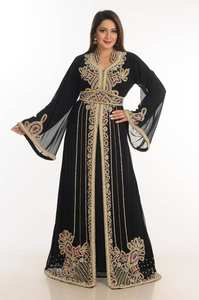 Black Zari work Georgette estilo islámico fiesta usar piedras y cuentas incrustadas caftán árabe - Product Image 2