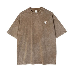 เสื้อยืดคอตตอนคุณภาพสูง ล้างสีแบบแอซิดวอช พิมพ์ลาย เสื้อยืดทรงหลวมสไตล์วินเทจ แขนสั้น สำหรับผู้ชาย - Product Image 1