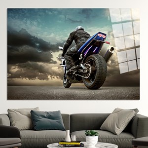 Arte de pared en lienzo de motocicleta: Impresión en lienzo de clima nublado, arte en vidrio templado - Product Image 1