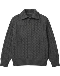 Pull en laine gris anthracite à col boutonné et à tricot torsadé pour homme, manches longues, chaud pour l'hiver, classique, pull-over pour homme, vêtements décontractés pour tous les jours - Product Image 1