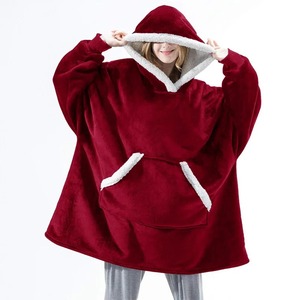 2023 New Custom Women <b>Men</b> <b>Hoody</b> Flannel <b>Sherpa</b> Oversized Wearable Hooded Blanket With Sleeves - Product Image 4