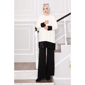 Ensemble décontracté en tricot bicolore 2 pièces avec boutons en pierre, taille XS, coupe ample, pour tenues d'hiver et d'été - Product Image 6