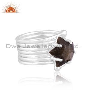 Hot Selling Star Shaped Gold Sheen Obsidian Set <b>Fine</b> Silver Wire Ring Manufacture Supplier - Product Image 4