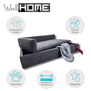 Canapé-lit gris Well Home avec rangement, tissu spécial et base rembourrée pour animaux de compagnie - Product Image 2
