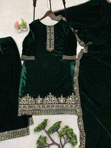 Party Wear Look Designer Velvet <b>Top</b> And Bottom With Dupatta - Product Image 5