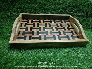 Bandeja Rectangular Grande para Servir con Incrustaciones de Resina y Hueso Elegante Bandeja Decorativa de Madera Postres Aperitivos Elegante Exhibición de Mesa - Product Image 3