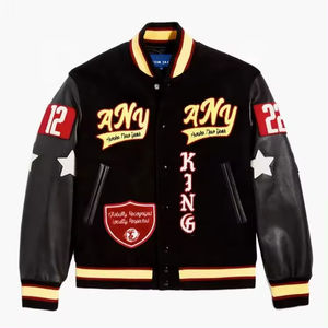 แจ็กเก็ตบอมเบอร์เสื้อหนาวงานตามสั่งเสื้อแจ็คเก็ตขนสัตว์แขนหนังปักลายสไตล์ฮิปฮอปแจ็กเก็ต - Product Image 1