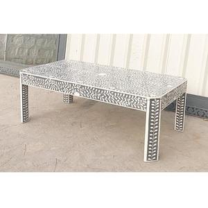 Consola con incrustaciones de hueso Mesa de centro con incrustaciones de hueso de madera hecha a mano con regalo gratis por Crescent Crafts - Product Image 1