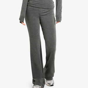 Vente en gros Vêtements décontractés Pantalons athlétiques de yoga sans cordon de serrage Pantalons de sport évasés à jambes larges de couleur unie de taille haute - Product Image 6