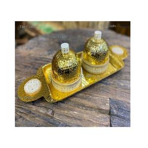 Acrylic And Aluminium Hammered Nuts Server With Tray Set Of 4 Customized Size Dry Fruits <b>Serving</b> Jars - Product Image 2