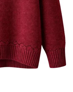 Customized Burgundy Jacquard Knit Sweater Floral Textured Crew Neck Long Sleeve Winter Pullover For Women Custom Wholesale - Product Image 6