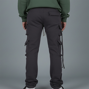 Pantalon cargo ample à jambes larges, couleur unie, avec plusieurs poches cargo, vente chaude OEM/ODM, logo imprimé personnalisé, pantalon pour homme couleur unie - Product Image 5