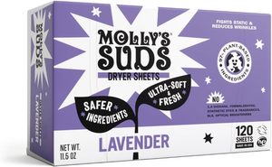 Feuilles assouplissantes pour sèche-linge Molly's Suds, parfum lavande, 120 feuilles, à base de plantes, réducteur d'électricité statique, pour peaux sensibles, sans plastique - Product Image 6