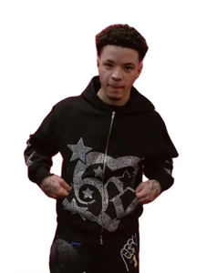 Vêtements personnalisés avec logo de marque privée avec strass en diamant Sweat-shirt à capuche avec impression de lettres Sweat à capuche avec strass pour femmes et hommes - Product Image 3