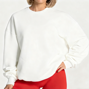 Sudaderas de Cuello Redondo para Mujer, Talla Grande, de Felpa de Algodón Blanco de Punto Grueso, de Lujo Personalizadas, Informales de Invierno, Lisas en la Parte Delantera - Product Image 1