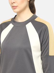 Top de manga larga para mujer de talla grande 2022 con hombro caído, sudadera de bloque de Color, ropa nueva de invierno - Product Image 5