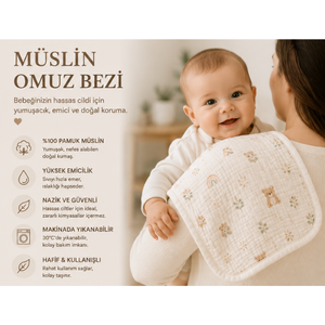 Lingettes à épaules et bavoirs pour bébé Fronte Home 100% coton, 4 couches de mousseline, doux, absorbants, imprimés, pour nouveau-né, 25x60 cm - Product Image 4