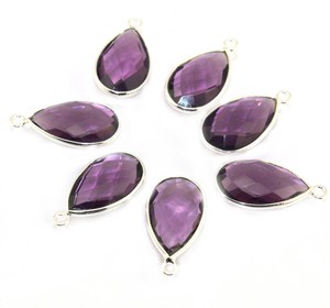 Améthyste En Argent Sterling Lunette Connecteurs de Pierres Précieuses - Product Image 3