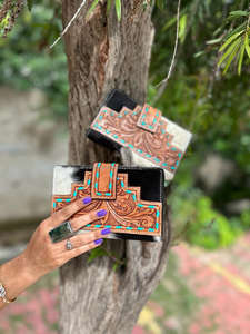 Cartera de cuero con pelo en piel oculta, cartera tallada a mano occidental, tarjetas de cuero talladas con herramientas Vintage, regalos de billetera en efectivo - Product Image 3