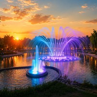 Fontaine musicale grand format Water Crown pour parc public urbain avec jets d'eau dynamiques et contrôle intelligent