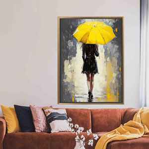 Printed <b>Canvas</b> Artwork: Woman with Yellow Umbrella Wall Decor,Gold <b>Framed</b> - Product Image 1
