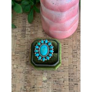 Southwest Handmade Kingman Turquoise <b>Sterling</b> <b>Silver</b> <b>Adjustable</b> Inlay Cluster <b>Ring</b> - Product Image 1
