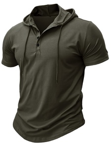 Sweat à capuche personnalisé à manches courtes pour hommes avec impression numérique 100% polyester teint uni pour les entraînements de gym - Product Image 2